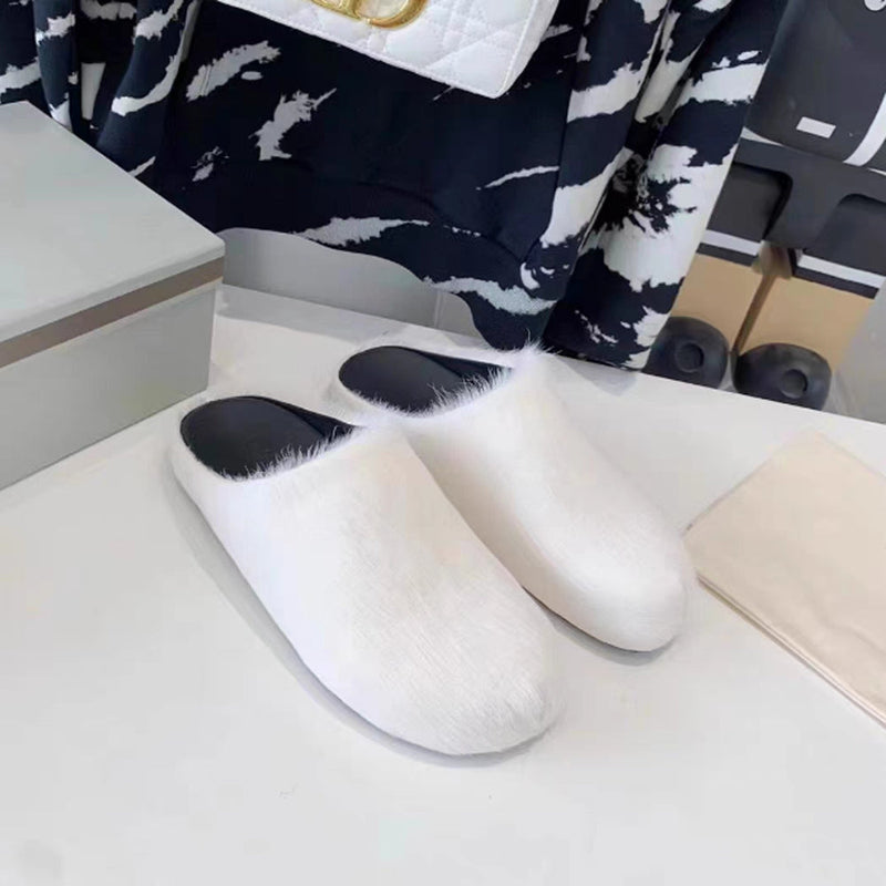 Italy new Moccasins Horsehair Flat Furry slides