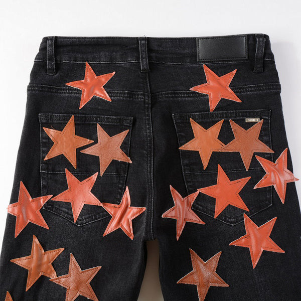 Mens Slim Fit Fashion Amiri Stars Logo Skinny Stretch Jean's - TimelessGear9