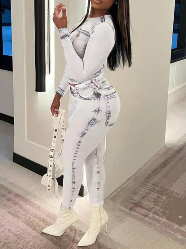 Gorgeous Plus Size Denim Illusion Top A Bottom Bodycon Set