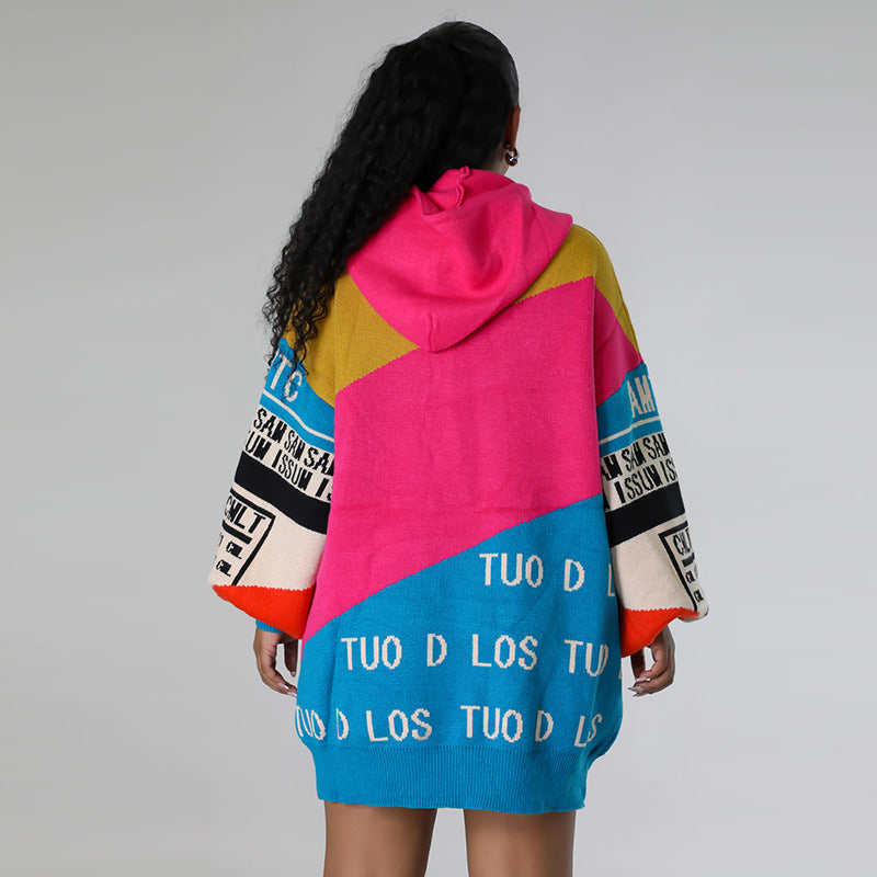 Oshfall autumn and winter hooded drawstring long women's sweater