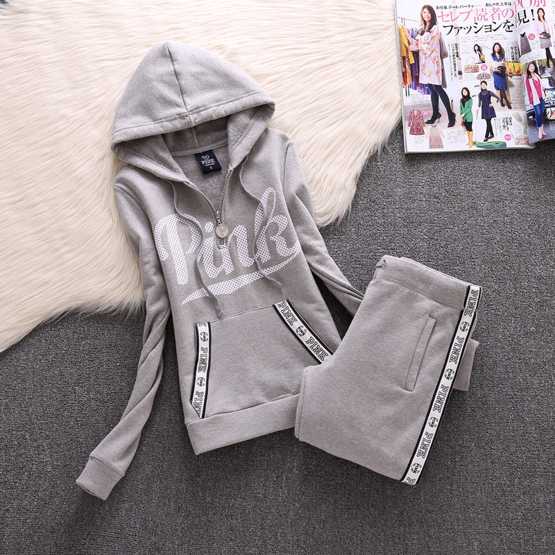 Pink Women's Hooded Sweatshirt Suit Women Sportswear,