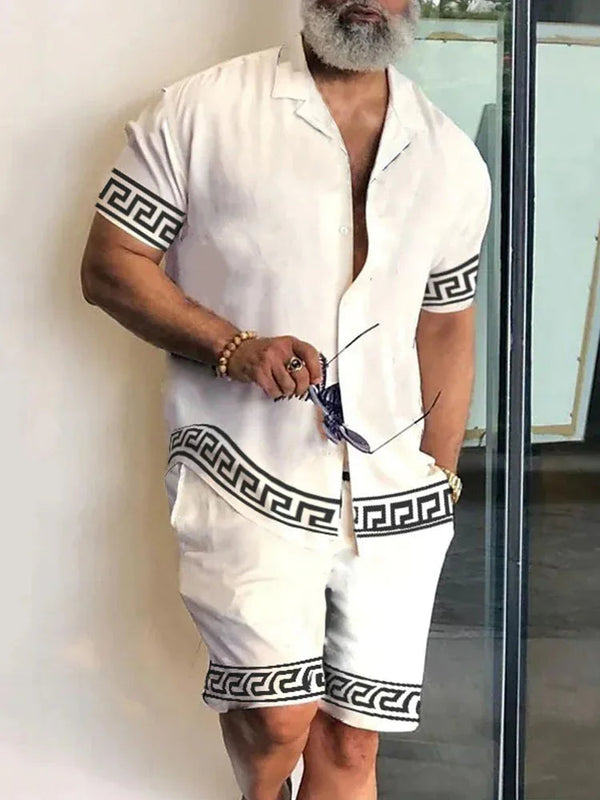 Men Sets 3d Print Patchwork Lapel Short Sleeve Casual Shirt Beach Shorts Summer Streetwear Vacation Hawaiian Suits Men Clothing