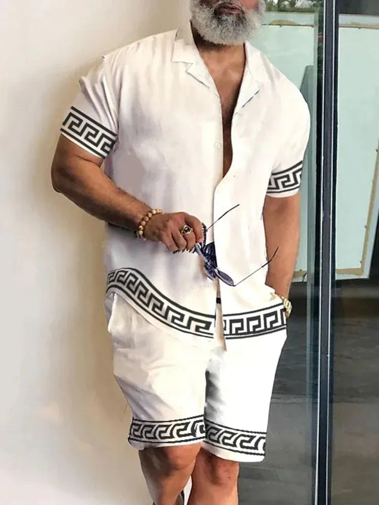 Men Sets 3d Print Patchwork Lapel Short Sleeve Casual Shirt Beach Shorts Summer Streetwear Vacation Hawaiian Suits Men Clothing