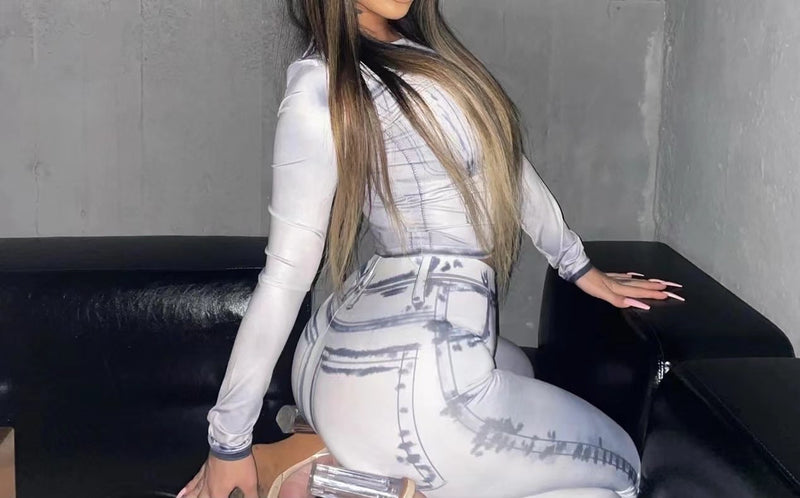 Gorgeous Plus Size Denim Illusion Top A Bottom Bodycon Set