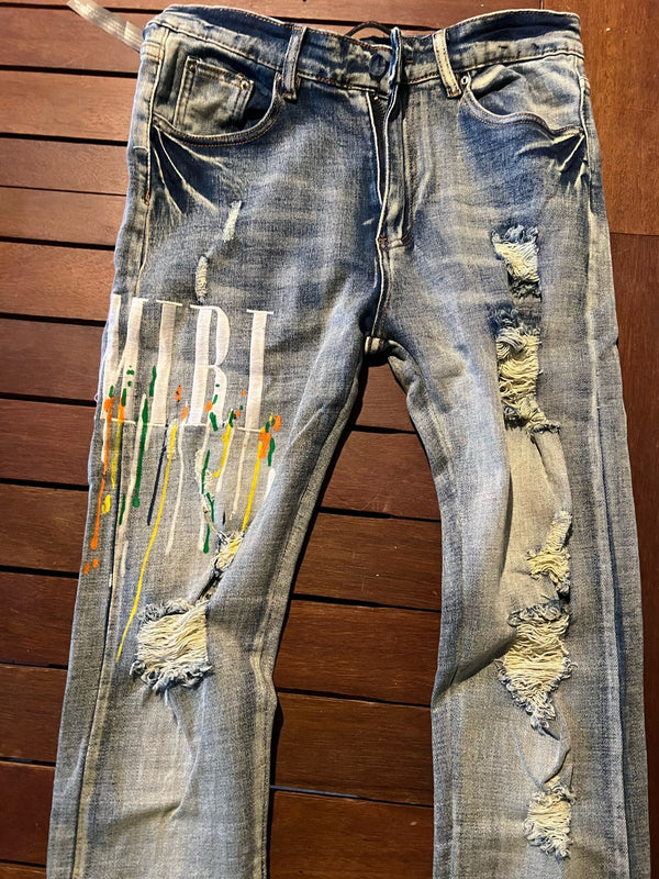 Super Stylish Luxury Slim Fit Stretch Blue Jeans Amiri Hip Hop Jeans