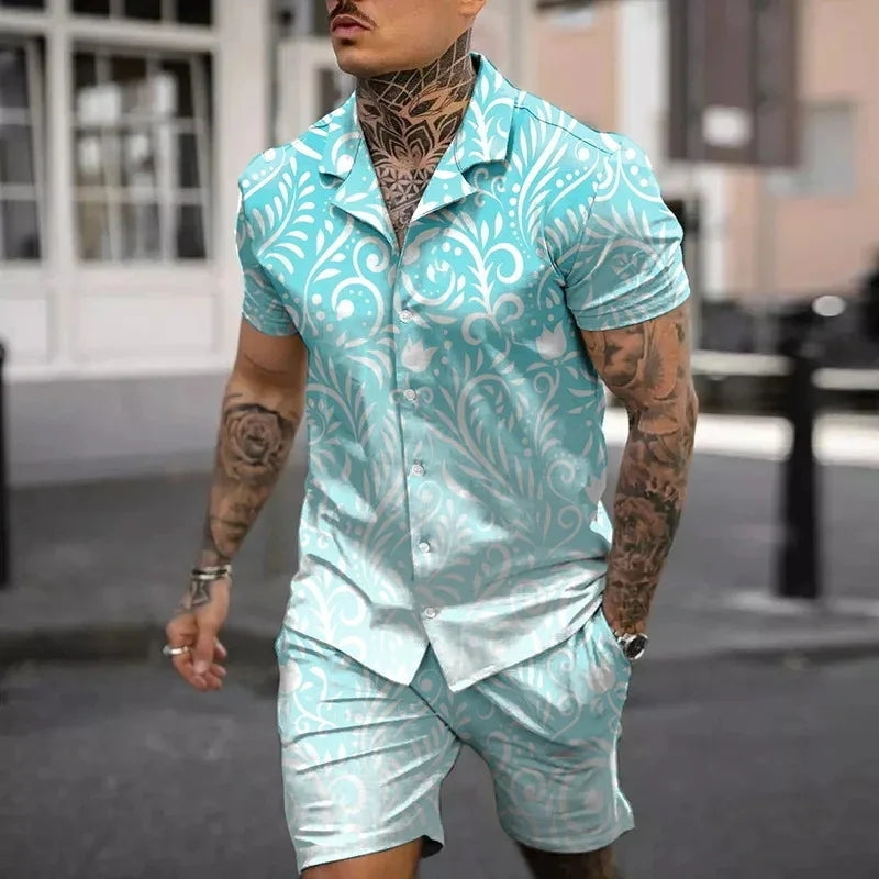 Designer Pattern Short Sleeve Casual Shirt Oversized Beach Shorts Summer