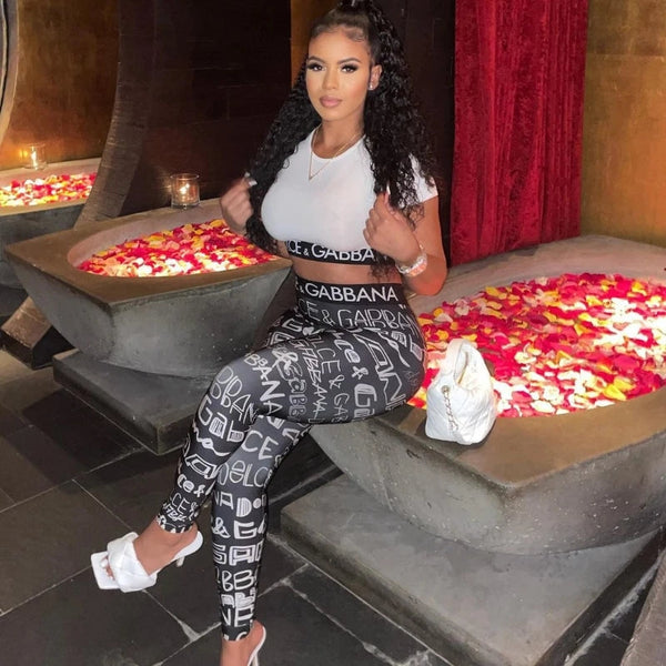 Fabulous 2024 Stylish Two Piece Women Designer Fashion Set Bodycon Top & Bottom Crop Top