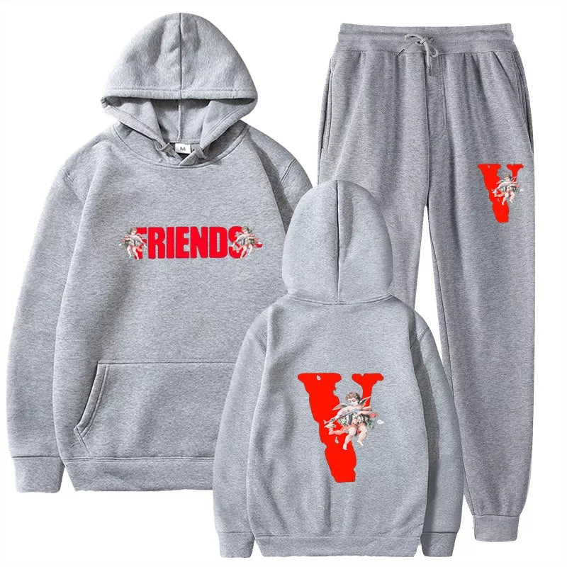 Famous Friends Vlone Hip Hop casual wear suit sportswear suit solid color pullover  sweat pants - TimelessGear9