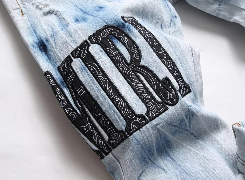 Men's Light Luxury Slim Fit Stretch Blue Jeans Amiri Hip Hop Jeans - TimelessGear9