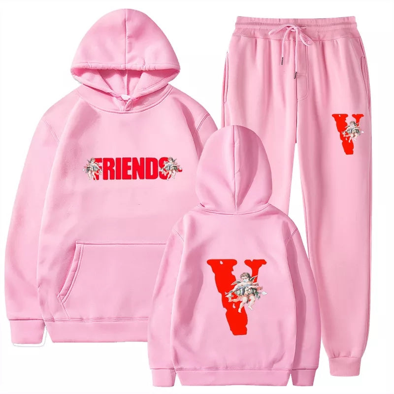 Famous Friends Vlone Hip Hop casual wear suit sportswear suit solid color pullover  sweat pants - TimelessGear9