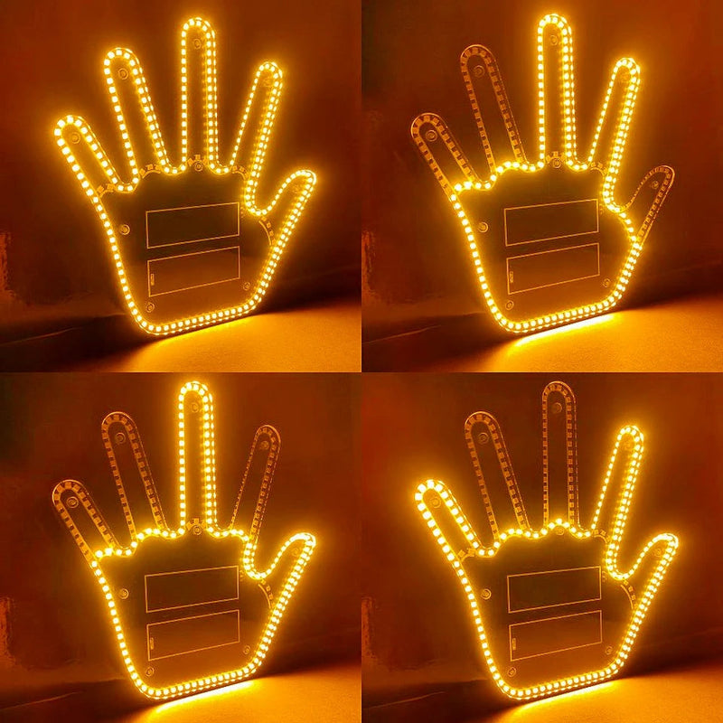 Gesture LED Hand Middle Finger Car Light Interior LED Hand Adhesive Car Rear Window Display LED Stick with Remote Control