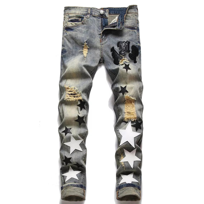 Men's Light Luxury Slim Fit Stretch Blue Jeans Amiri Hip Hop Jeans