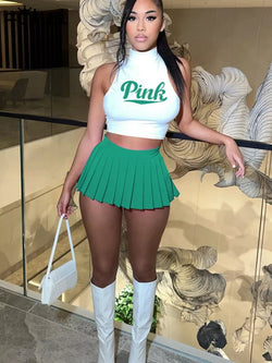 Sexy 2 Piece Set Women Skirt & Turtleneck Sleeveless Crop Top StreetWear - TimelessGear9