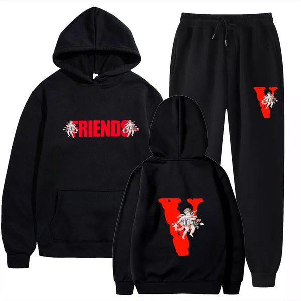 Famous Friends Vlone Hip Hop casual wear suit sportswear suit solid color pullover  sweat pants - TimelessGear9