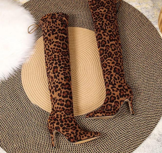 Ladies Leopard Print Knee High Boots - TimelessGear9