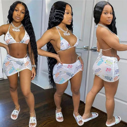 Sexy Swim Suit Sports Casual Three-piece Outfit, Women's Clothing