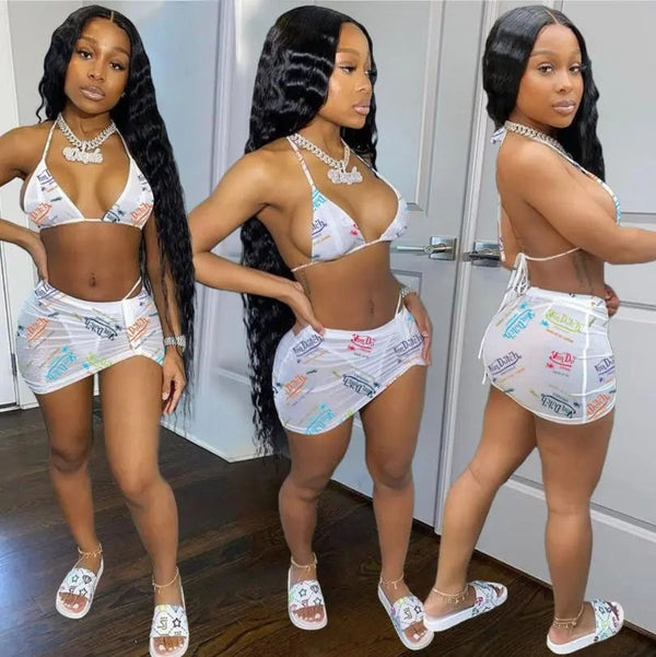 Sexy Swim Suit Sports Casual Three-piece Outfit, Women's Clothing