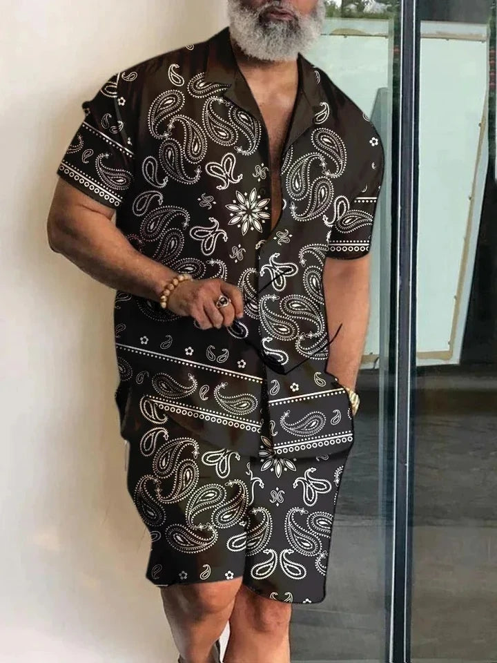 Men Sets 3d Print Patchwork Lapel Short Sleeve Casual Shirt Beach Shorts Summer Streetwear Vacation Hawaiian Suits Men Clothing