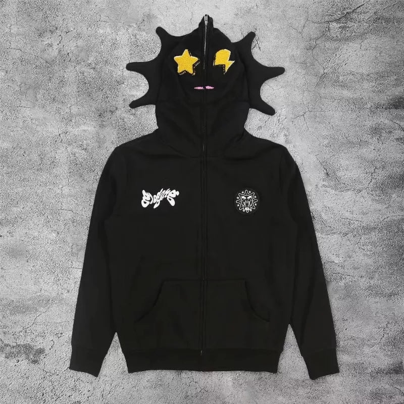 Retro Funny Face Zip Up Multi Angle Loose Style Hoodie