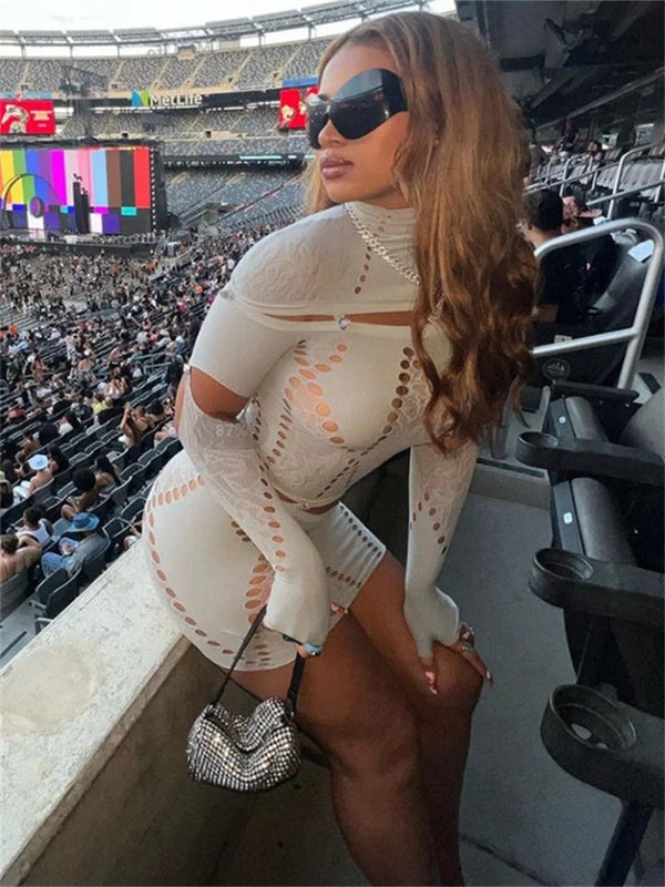 Sexy Dresses For Women 2024 Dress Mini Party Club Party Black Long Sleeve Hollow Out Black Streetwear Dress Women