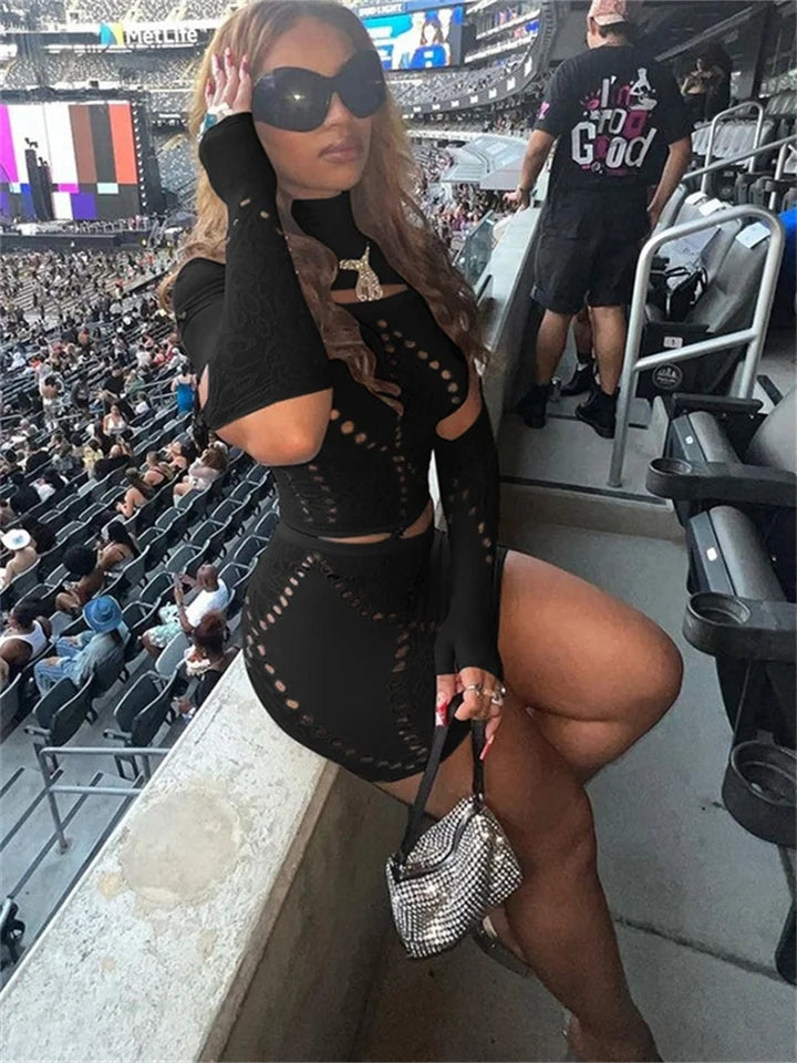 Sexy Dresses For Women 2024 Dress Mini Party Club Party Black Long Sleeve Hollow Out Black Streetwear Dress Women
