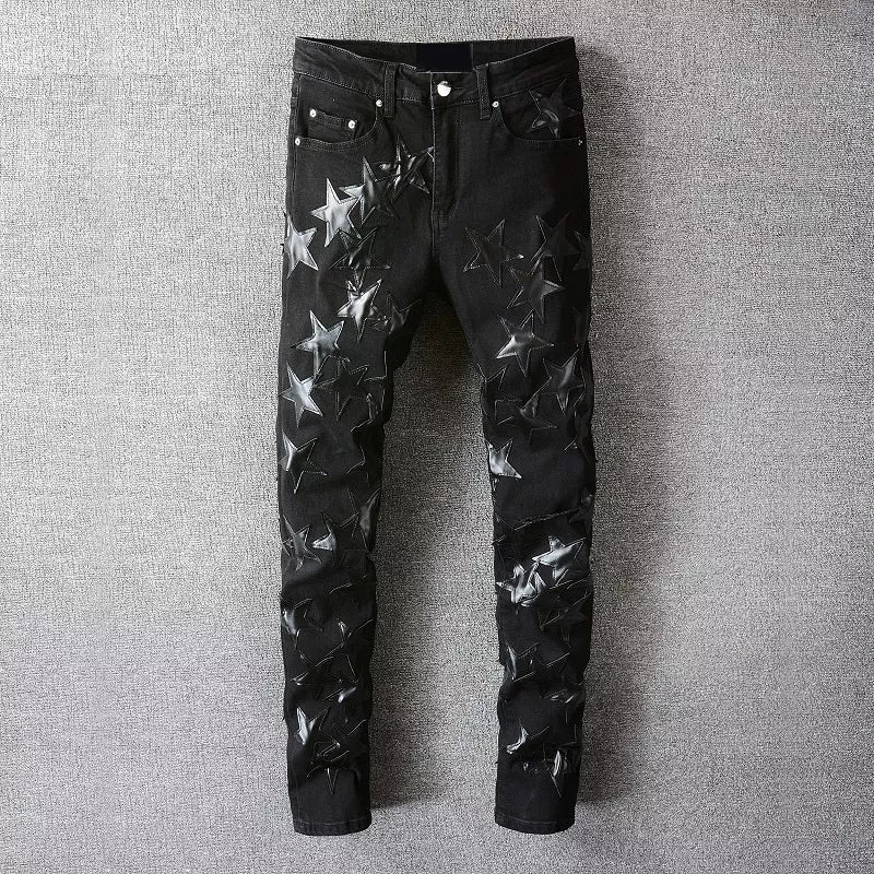 Mens Slim Fit Fashion Amiri Stars Logo Skinny Stretch Jean's - TimelessGear9