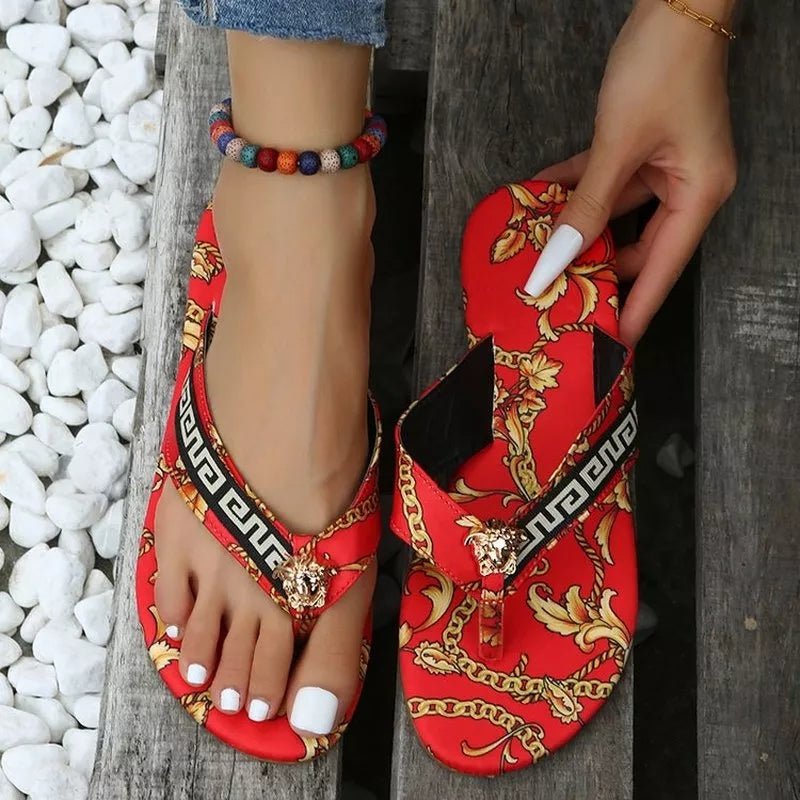2023 Sexy Flip-Flops Women Slippers Luxury Versace Print - TimelessGear9