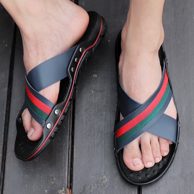 2023 Warm Weather Top Gee Men Leather Cross Strap Luxury Designer Sandals - TimelessGear9