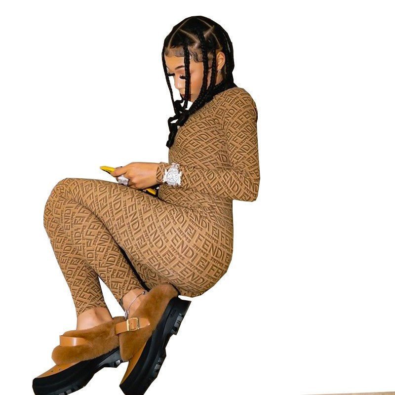 2024 New Bodysuit Luxury Designer Round Neck Long Sleeve Zipper Fashion Jumpsuit - TimelessGear9
