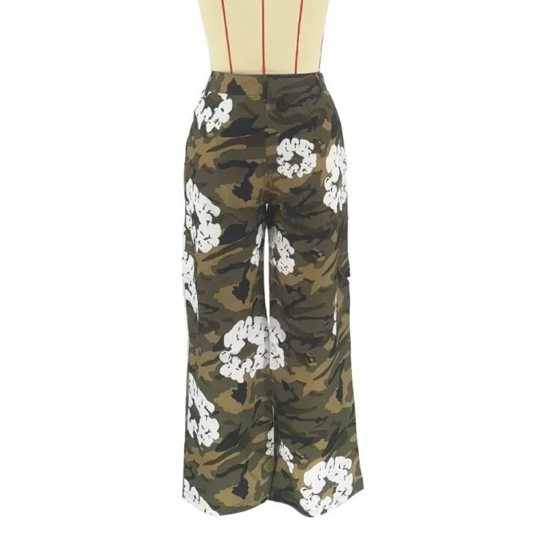2024 Spring Print Camouflage Cargo Pants Fashion Button Fly High Waist Loose Casual Straight Trousers Female Streetwear Bottoms - TimelessGear9
