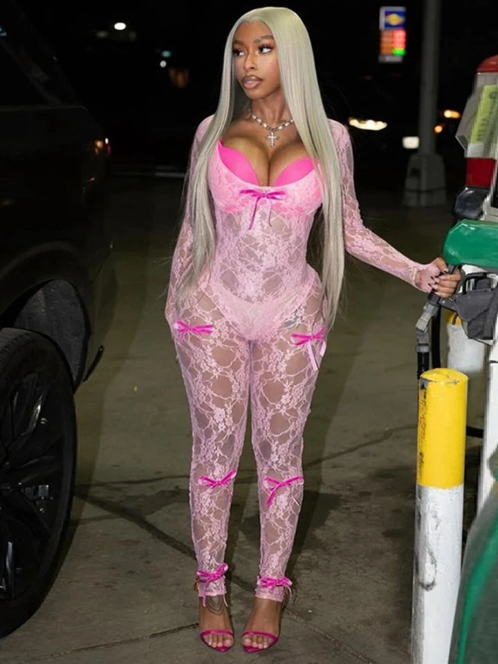 Sexy See Through Jumpsuit Lace Women Summer Fashion Coquette