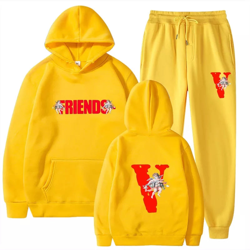 Famous Friends Vlone Hip Hop casual wear suit sportswear suit solid color pullover  sweat pants - TimelessGear9