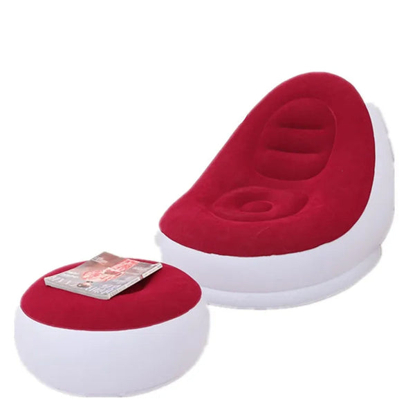 Inflatable Sofa With Foot Pad Lounger Luxury Style Flocking Bed Outdoor Furniture Portable Single Sofa Couch Chair