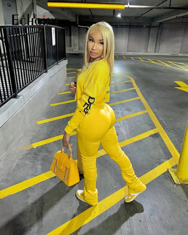 Spring Sexy Crop Top  Boot Cut Pants Set Gallery Dept.