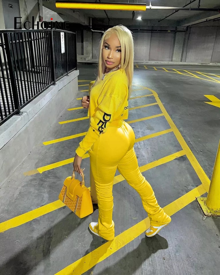 Spring Sexy Crop Top  Boot Cut Pants Set Gallery Dept.