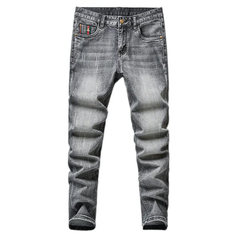 Unisex close-fitting jeans cotton slacks washed straight business casually