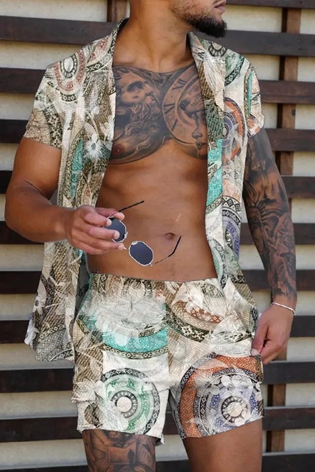 Designer Pattern Short Sleeve Casual Shirt Oversized Beach Shorts Summer