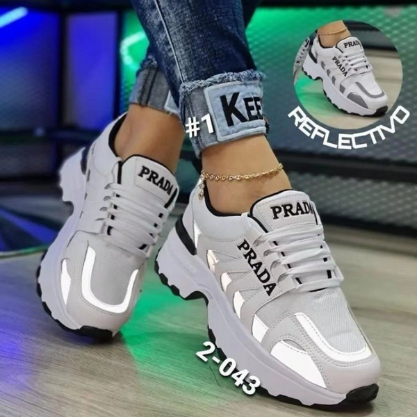 Thick Bottom Prada Logo Designer Stylish Name Round Head Fashion Sneaker
