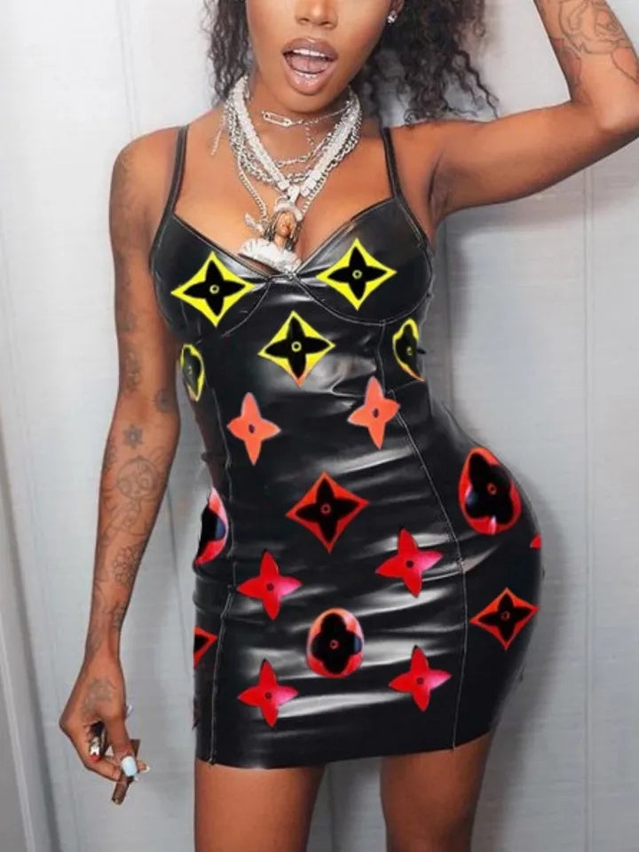Sexy Luxury Designer Vegan Leather Fashion Dress