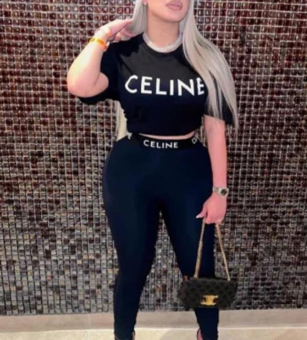 Black Casual Print Patchwork Letter O Neck Short Sleeve Two Pieces