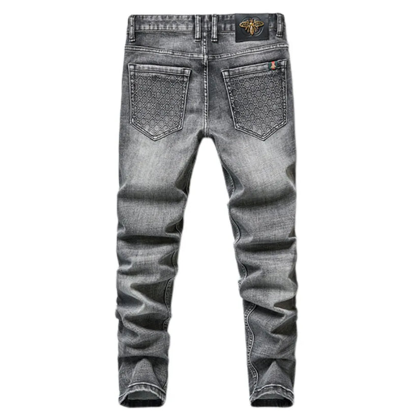 Unisex close-fitting jeans cotton slacks washed straight business casually