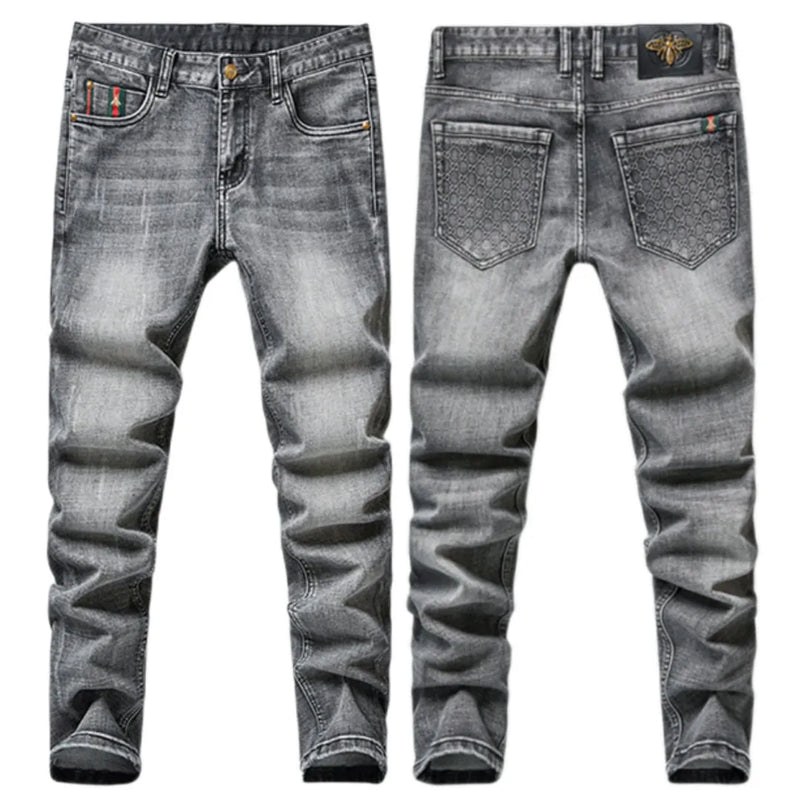 Unisex close-fitting jeans cotton slacks washed straight business casually