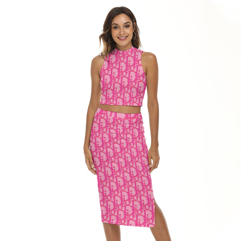 Sexy Hot Pink Luxury Designer Two Piece Dress Set - TimelessGear9