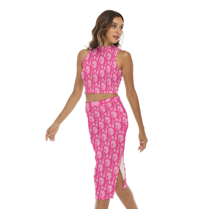 Sexy Hot Pink Luxury Designer Two Piece Dress Set - TimelessGear9