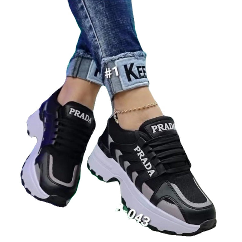 Thick Bottom Prada Logo Designer Stylish Name Round Head Fashion Sneaker
