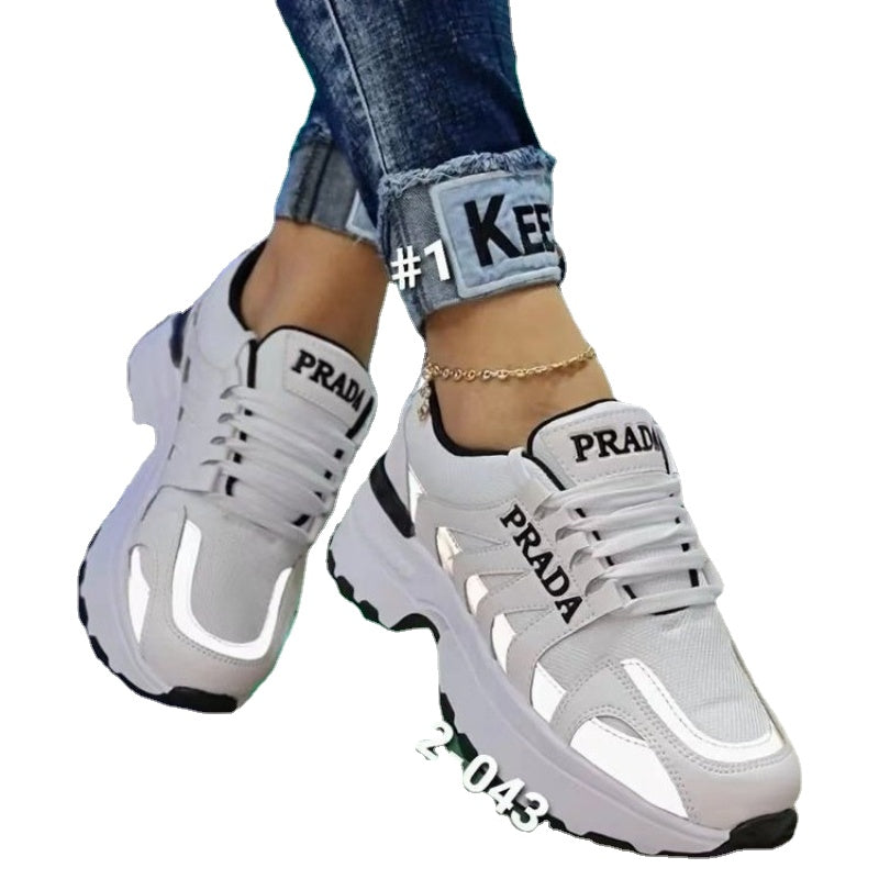 Thick Bottom Prada Logo Designer Stylish Name Round Head Fashion Sneaker