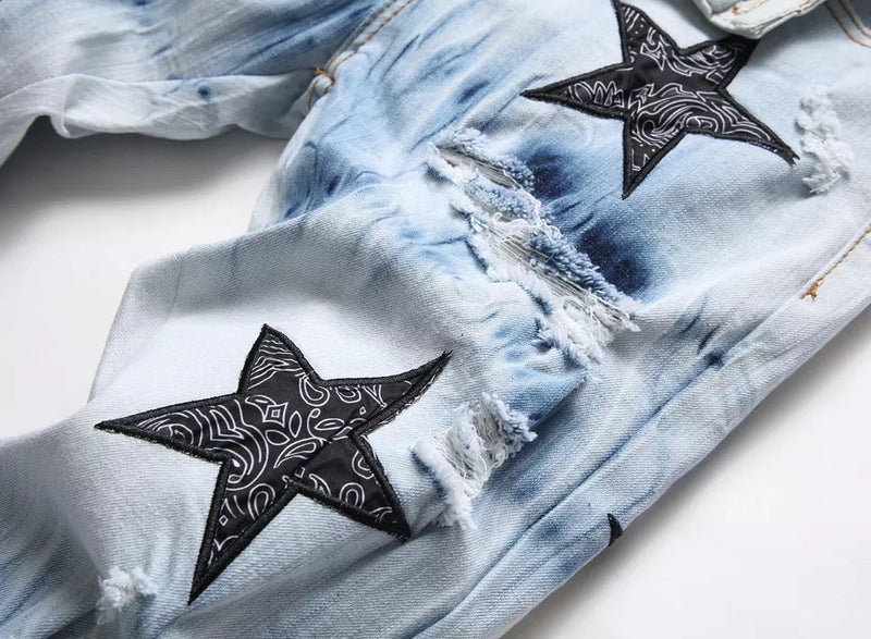 Men's Light Luxury Slim Fit Stretch Blue Jeans Amiri Hip Hop Jeans - TimelessGear9