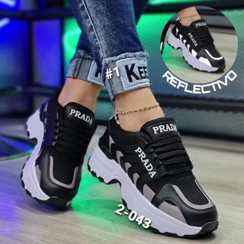 Thick Bottom Prada Logo Designer Stylish Name Round Head Fashion Sneaker