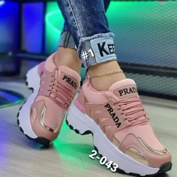 Thick Bottom Prada Logo Designer Stylish Name Round Head Fashion Sneaker