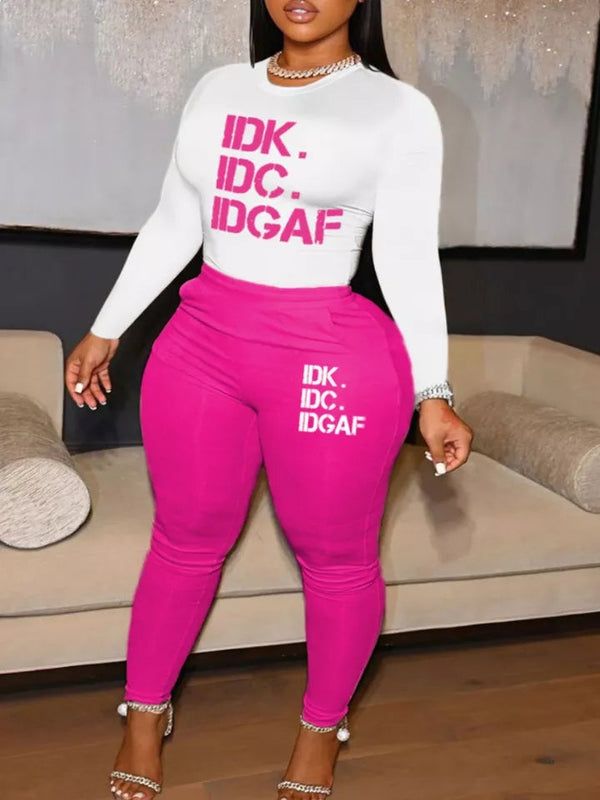 IDK/IDC Letter Print Women Fashion Set Two Piece Suit